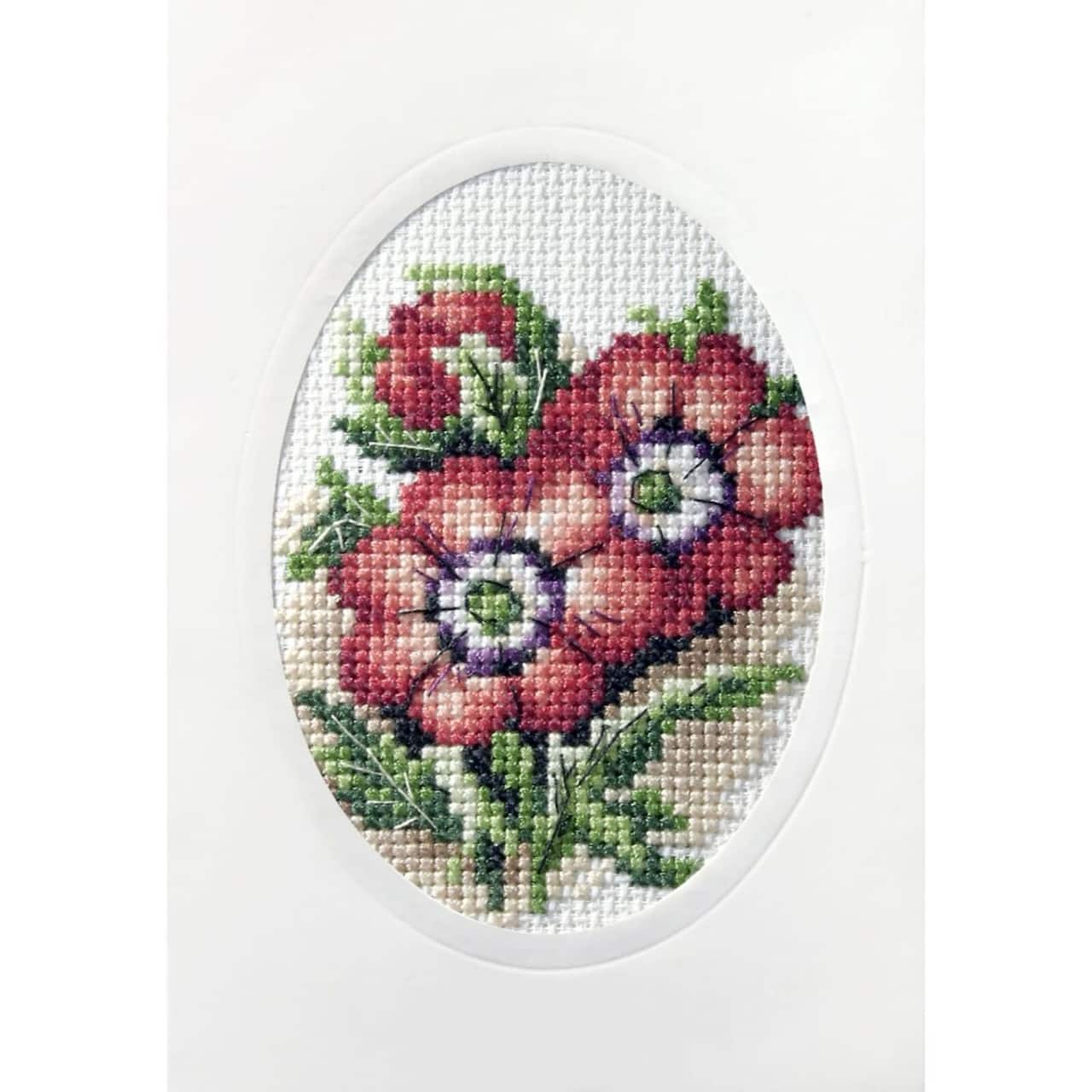 Orchidea Complete Cross Stitch Kit - Greetings Card Red Flowers